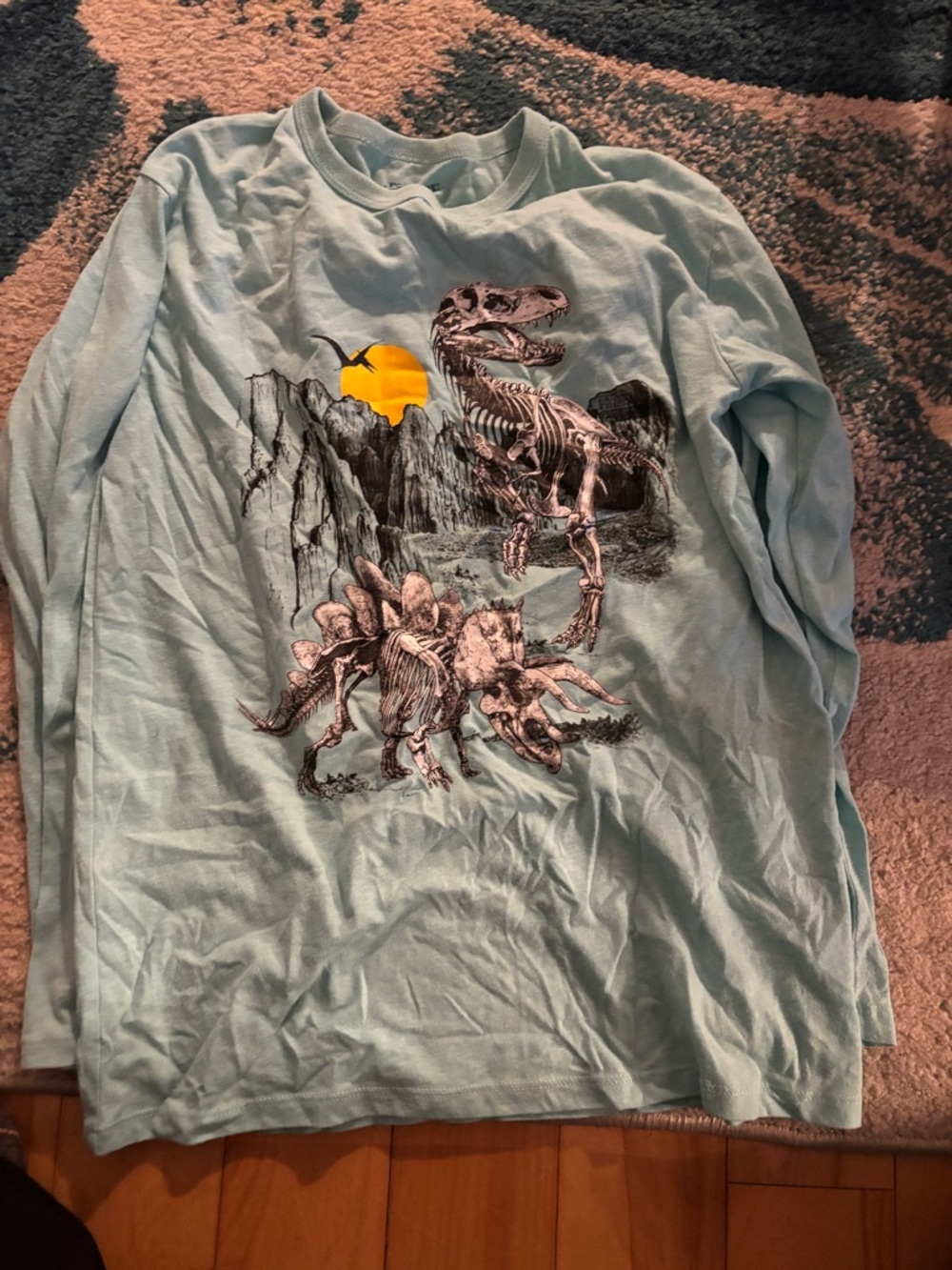 The Children's Place Light Blue Long Sleeve Tee with Dinosaur Skeleton Graphic